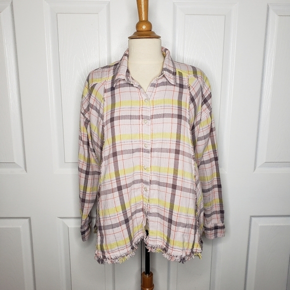 We The Free Seeking Starlight Plaid Gauze Button Down Shirt XS Free People Boho - Picture 2 of 16